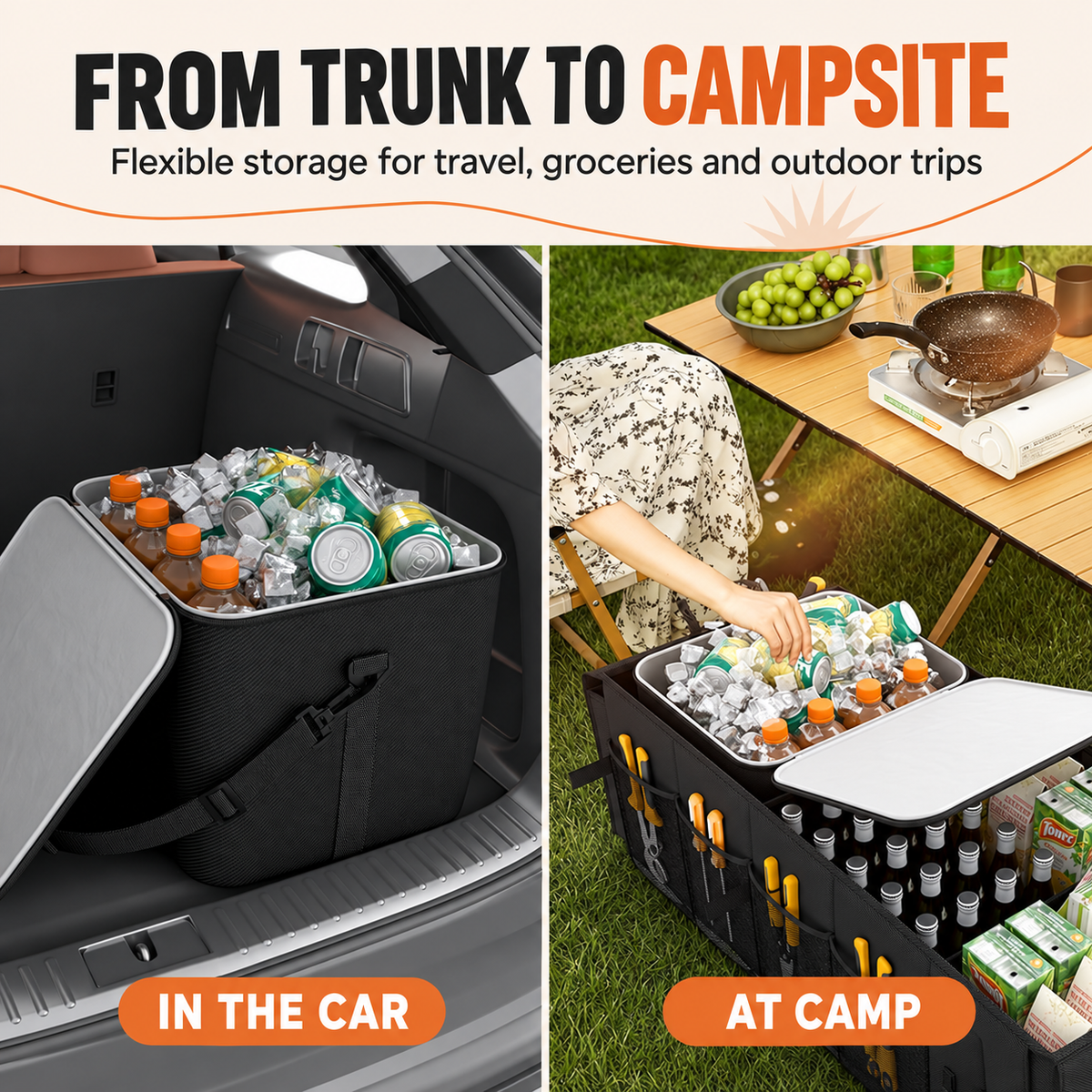 Foldable Car Trunk Organizer with Detachable Cooler Bag