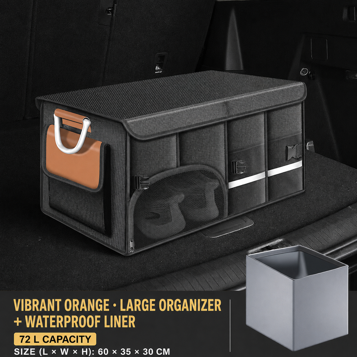 Collapsible Car Trunk Organizer with Lid & Shoe Compartment