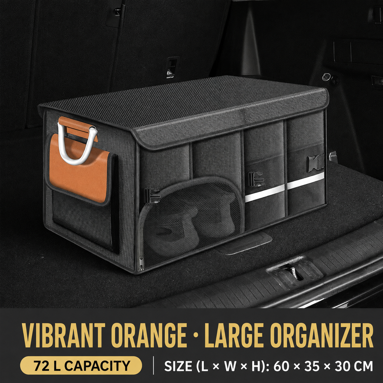 Collapsible Car Trunk Organizer with Lid & Shoe Compartment