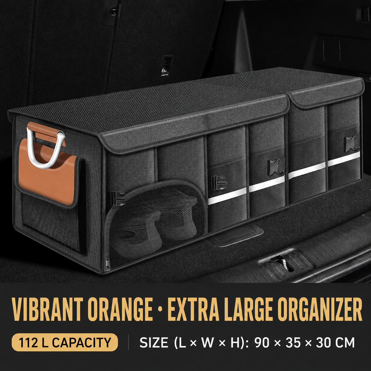 Collapsible Car Trunk Organizer with Lid & Shoe Compartment