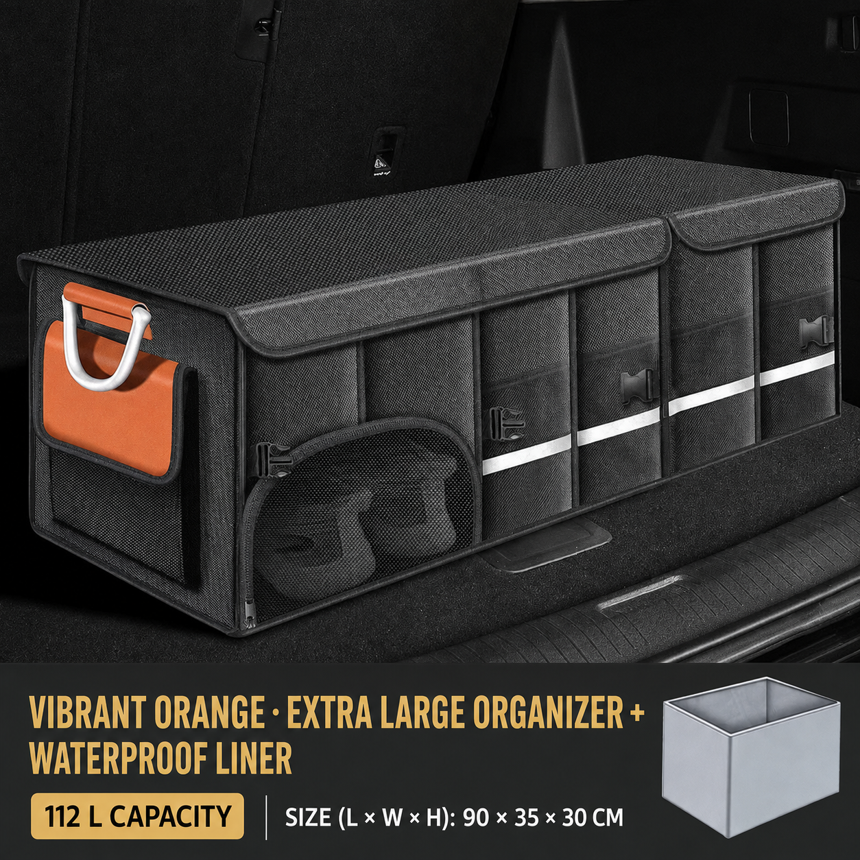Collapsible Car Trunk Organizer with Lid & Shoe Compartment