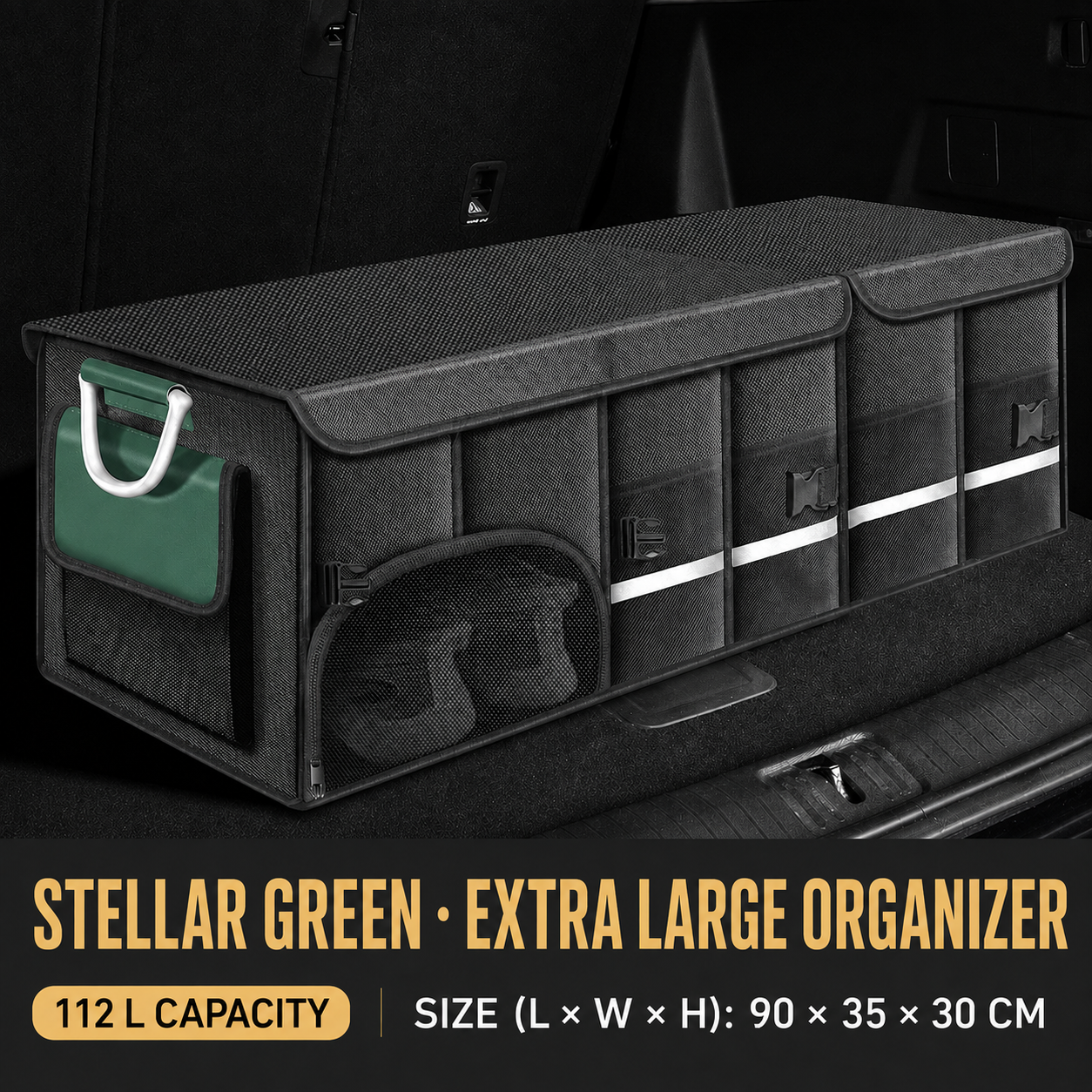 Collapsible Car Trunk Organizer with Lid & Shoe Compartment