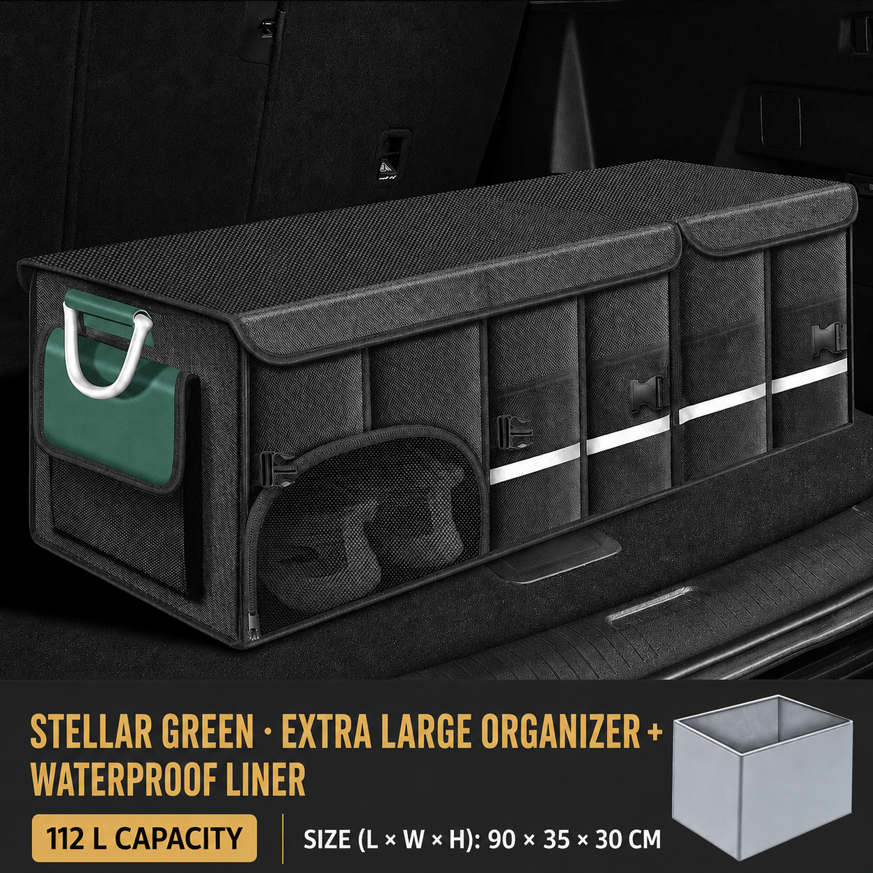 Collapsible Car Trunk Organizer with Lid & Shoe Compartment