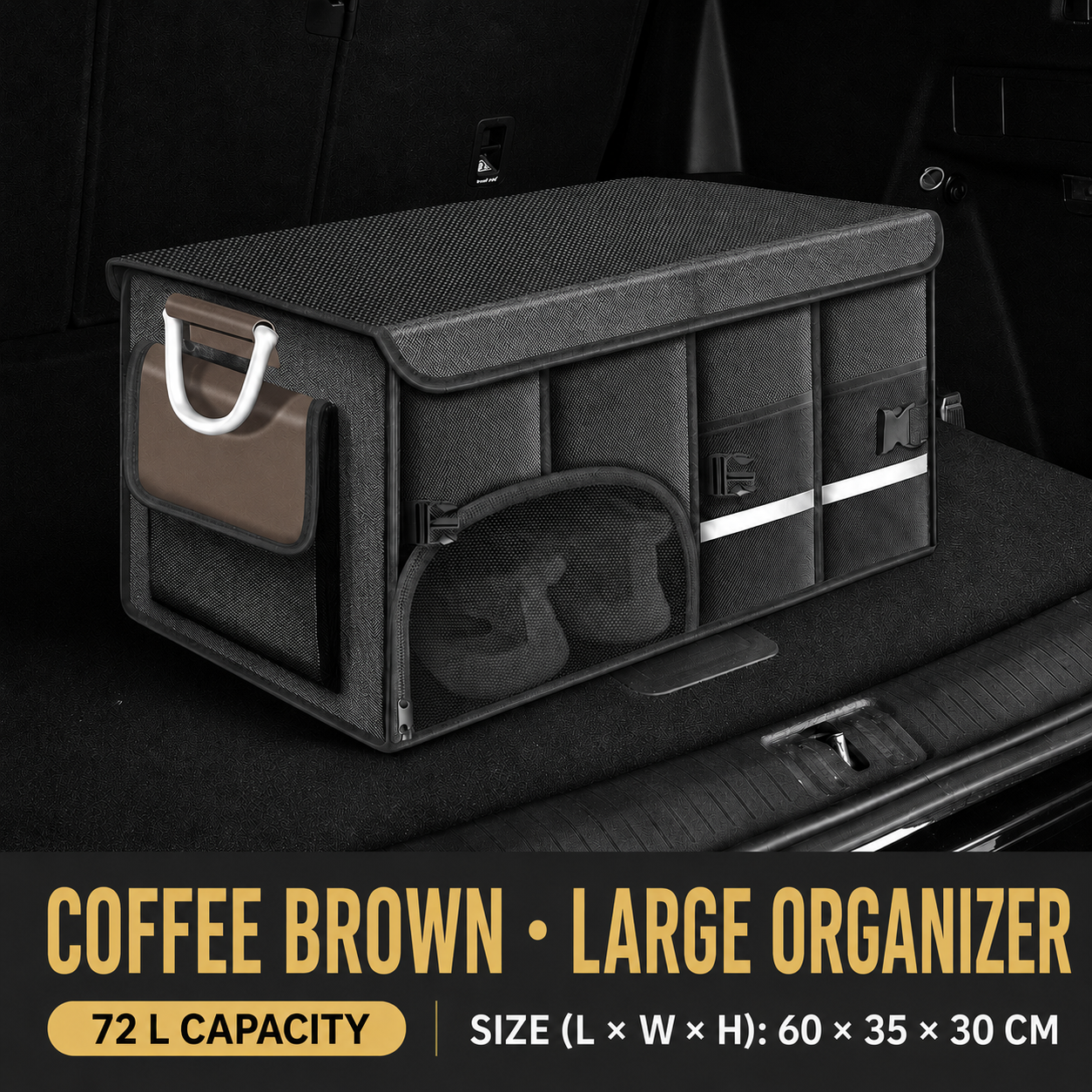 Collapsible Car Trunk Organizer with Lid & Shoe Compartment