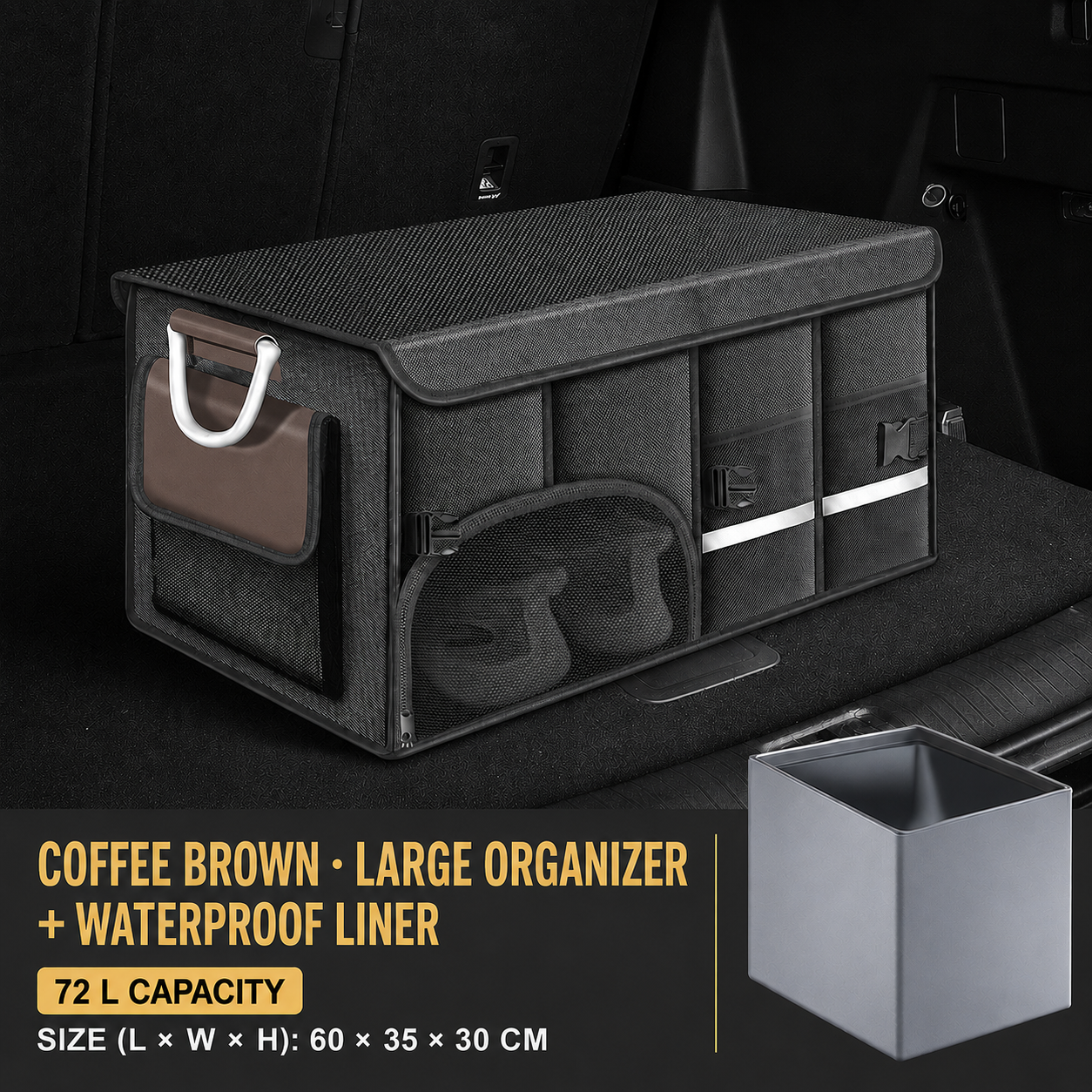 Collapsible Car Trunk Organizer with Lid & Shoe Compartment