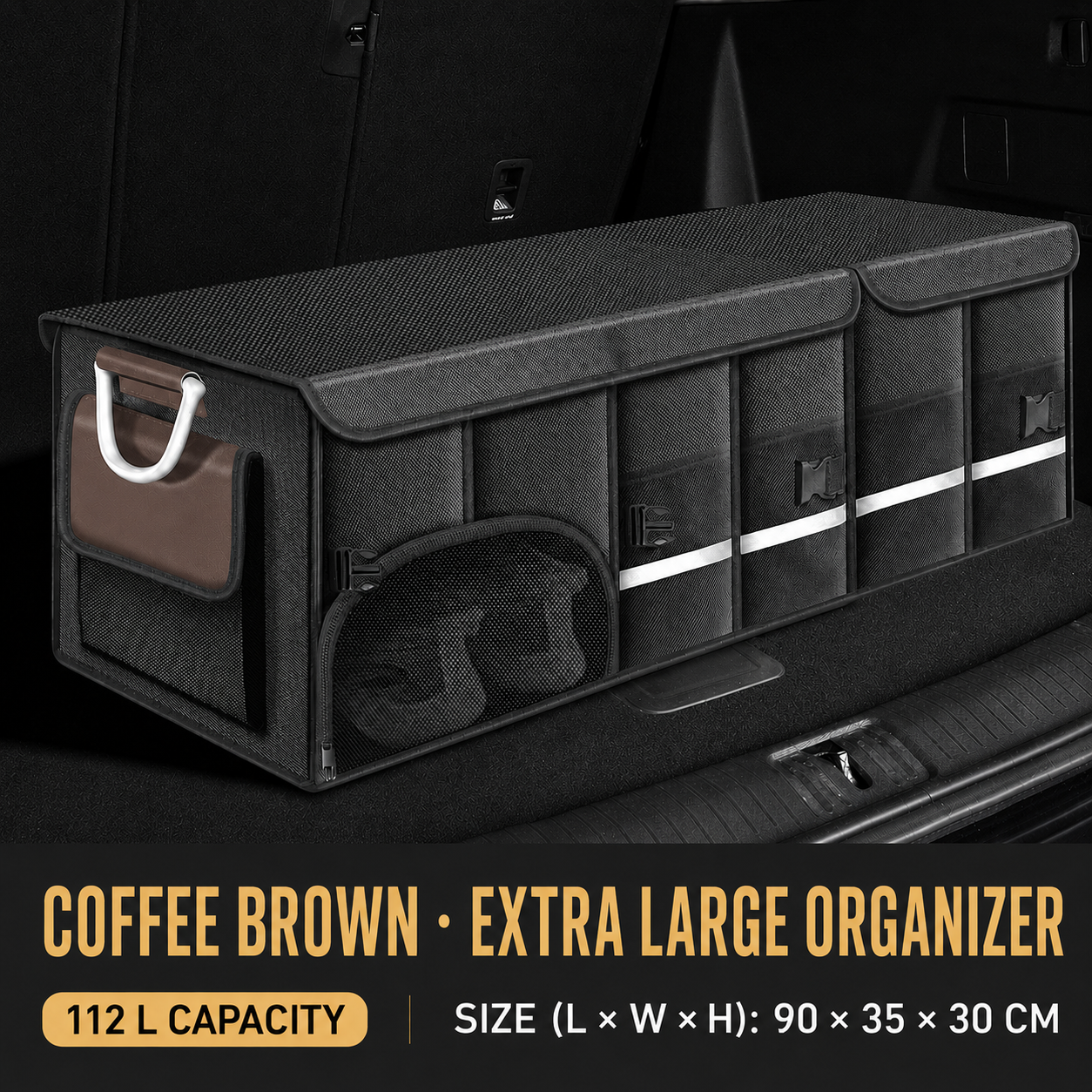 Collapsible Car Trunk Organizer with Lid & Shoe Compartment