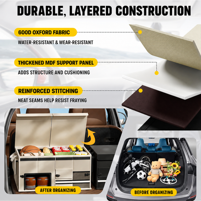 60L Foldable Car Trunk Organizer with Dual Lids
