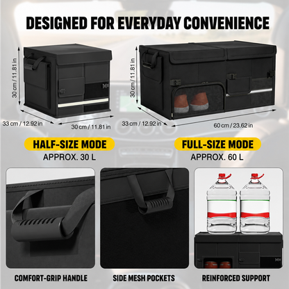 60L Foldable Car Trunk Organizer with Dual Lids