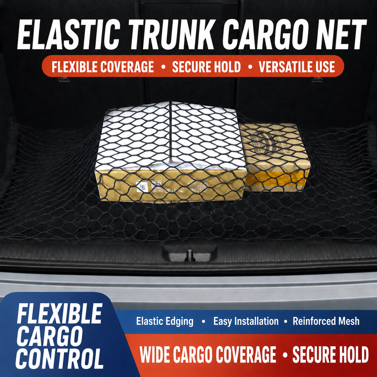 Elastic Trunk Cargo Net – Secure Storage with Hooks