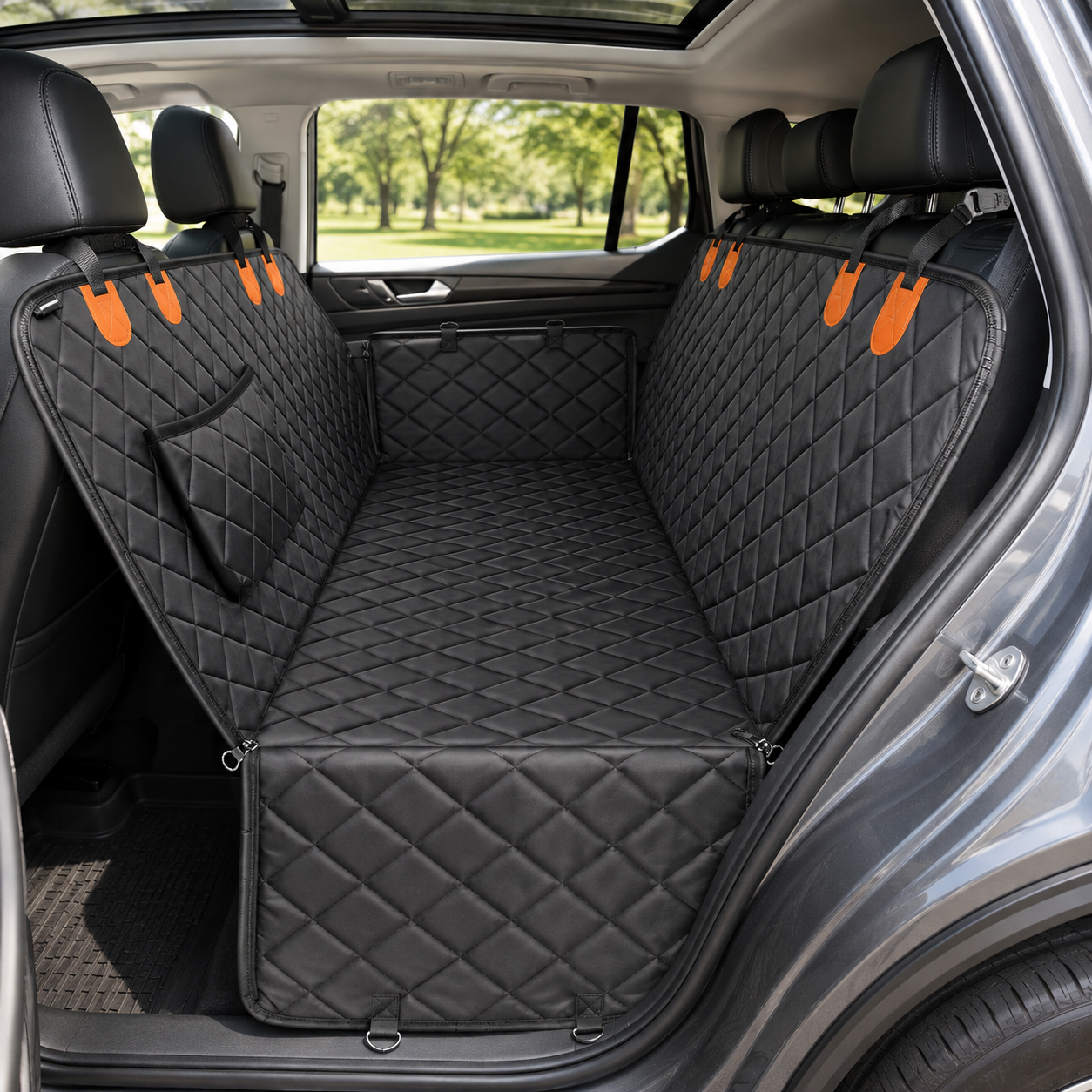 600D Waterproof Dog Car Seat Cover for Back Seat – Full Hammock with Side Flaps