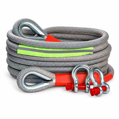 12-Ton Nylon Vehicle Recovery Rope Kit with Shackle & Gloves