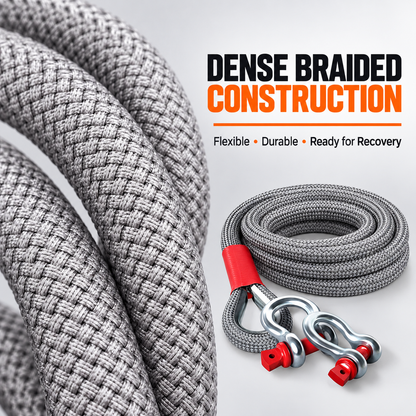 12-Ton Nylon Vehicle Recovery Rope Kit with Shackle & Gloves