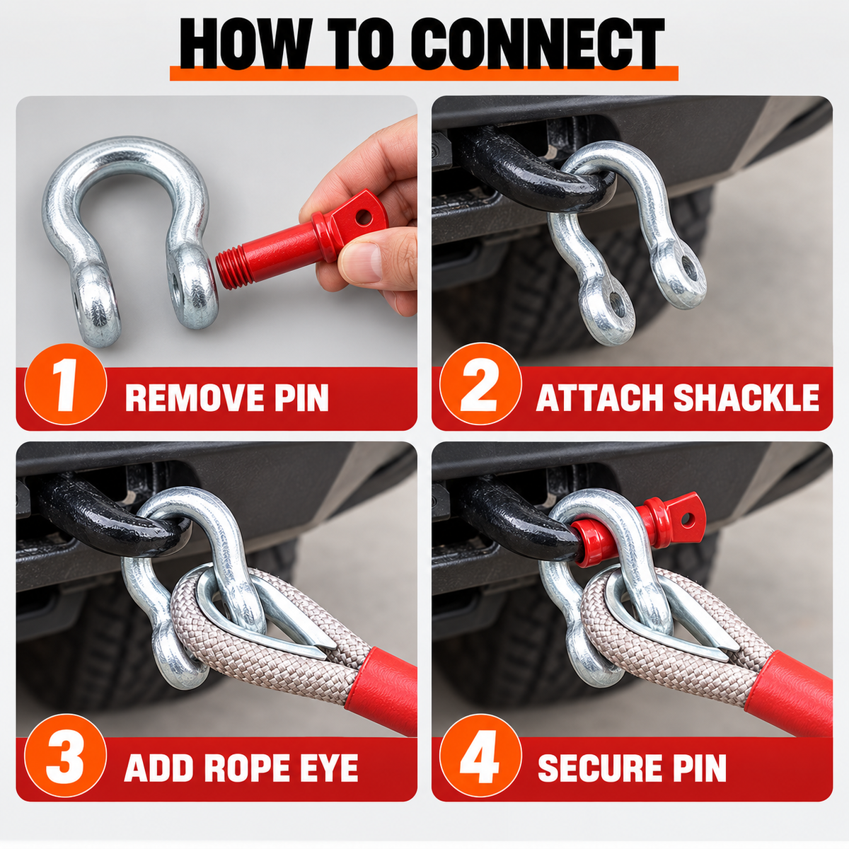 12-Ton Nylon Vehicle Recovery Rope Kit with Shackle & Gloves