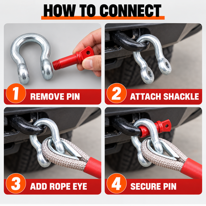 12-Ton Nylon Vehicle Recovery Rope Kit with Shackle & Gloves
