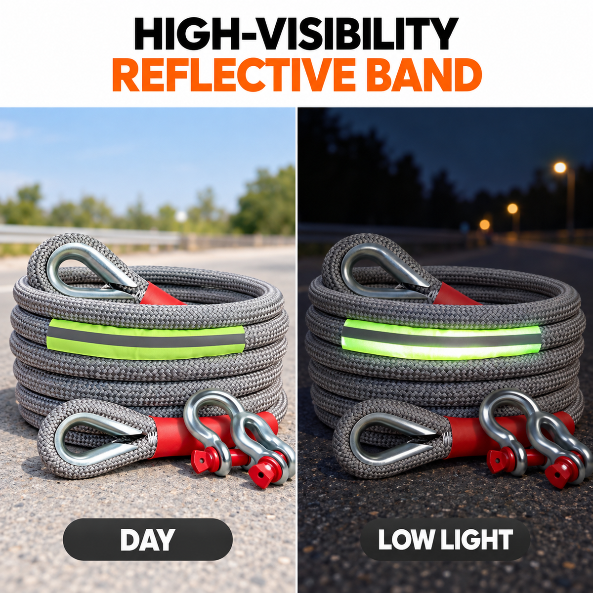 12-Ton Nylon Vehicle Recovery Rope Kit with Shackle & Gloves