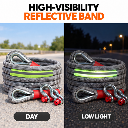 12-Ton Nylon Vehicle Recovery Rope Kit with Shackle & Gloves