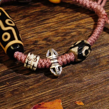 Nine Eye Dzi Bone Agate Braided Cord Bracelet