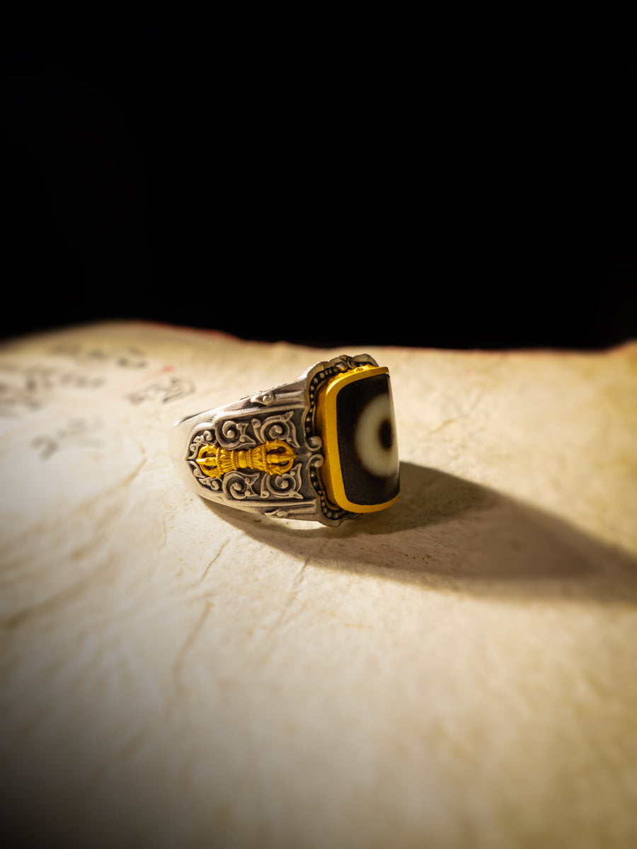 Protective Energy Dzi Silver Tibetan Treasures Rings