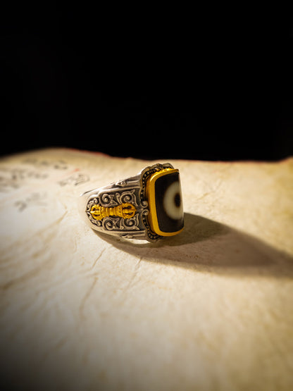 Protective Energy Dzi Silver Tibetan Treasures Rings