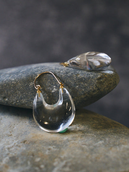 Clear Quartz Disc Drop Sterling Silver Earrings