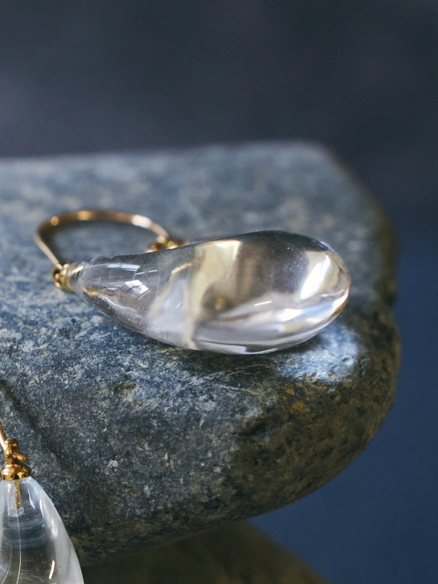Clear Quartz Disc Drop Sterling Silver Earrings