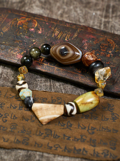 Sheep-Eye Agate Turquoise Horn Multi-Stone Bracelet