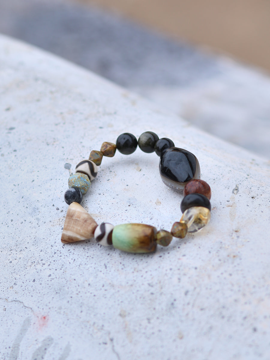 Sheep-Eye Agate Turquoise Horn Multi-Stone Bracelet