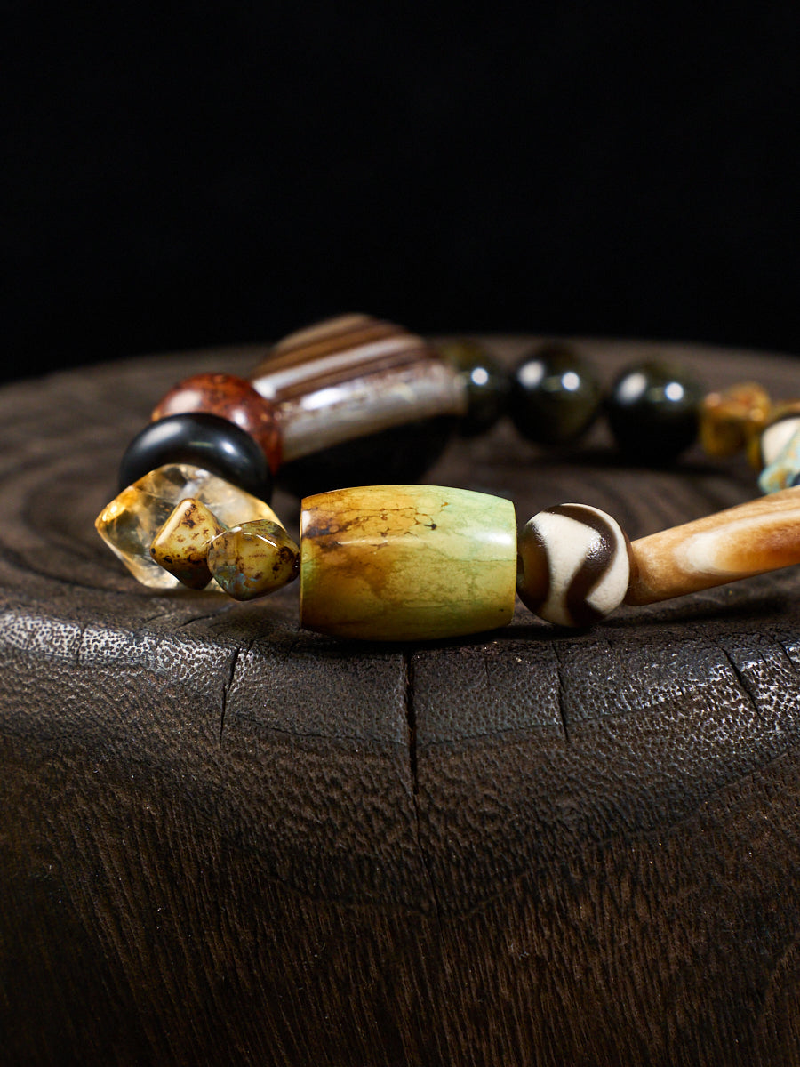 Sheep-Eye Agate Turquoise Horn Multi-Stone Bracelet