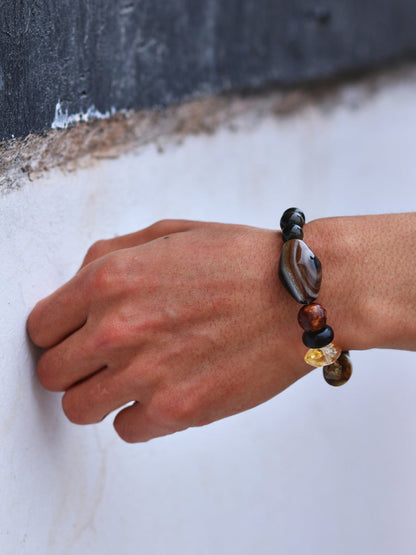 Sheep-Eye Agate Turquoise Horn Multi-Stone Bracelet