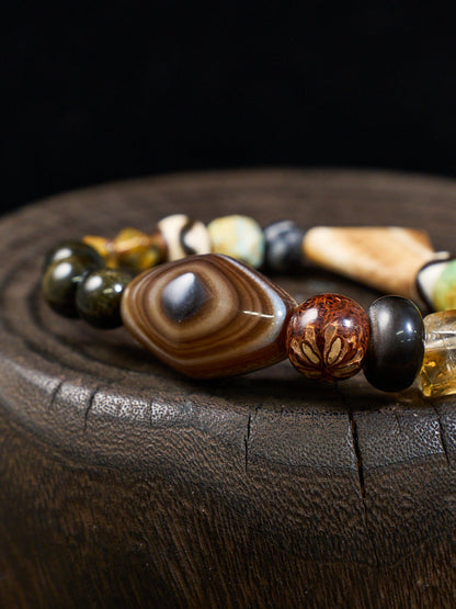Sheep-Eye Agate Turquoise Horn Multi-Stone Bracelet