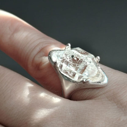 Healing Through Balance Shining Diamond Crystal Silver Rings