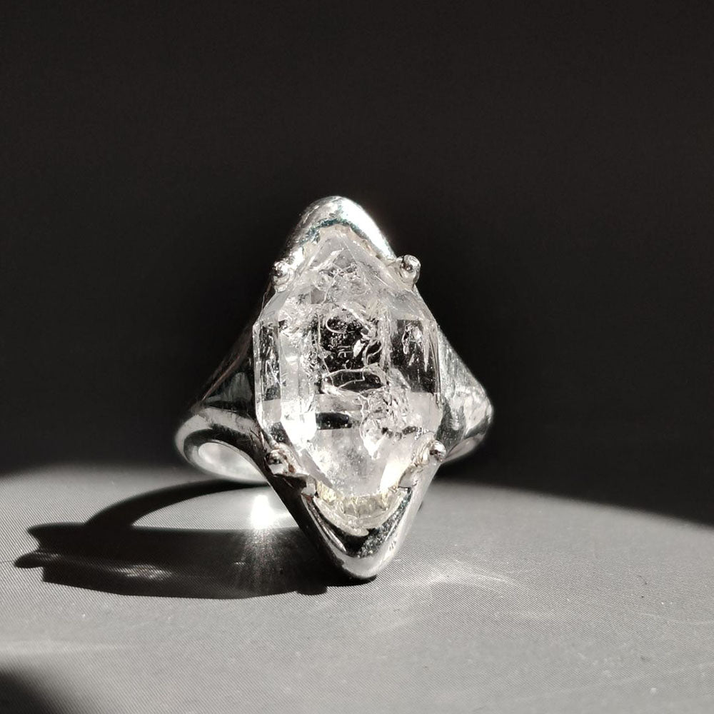 Healing Through Balance Shining Diamond Crystal Silver Rings