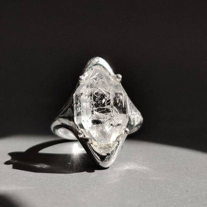 Healing Through Balance Shining Diamond Crystal Silver Rings