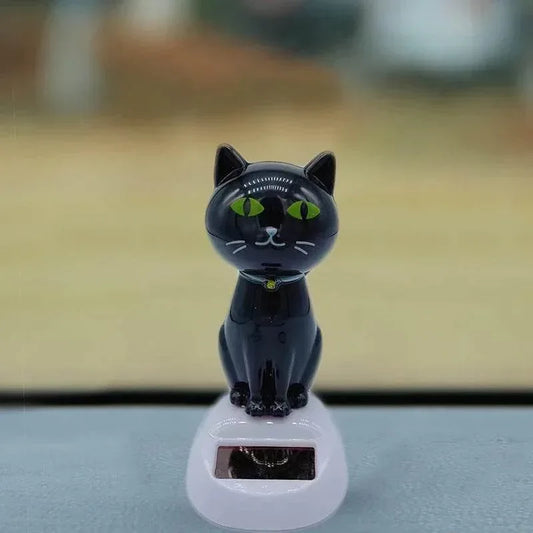 Solar Shaking-Head Cat Dashboard Ornament