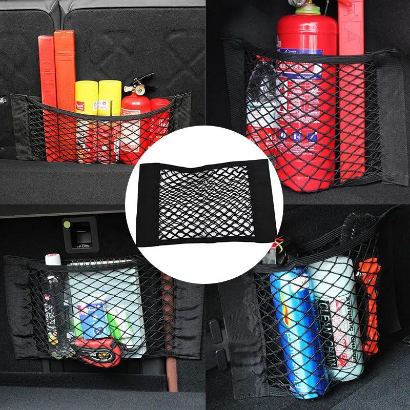 Double-Layer Elastic Car Storage Mesh Pocket – Hook-and-Loop Organizer