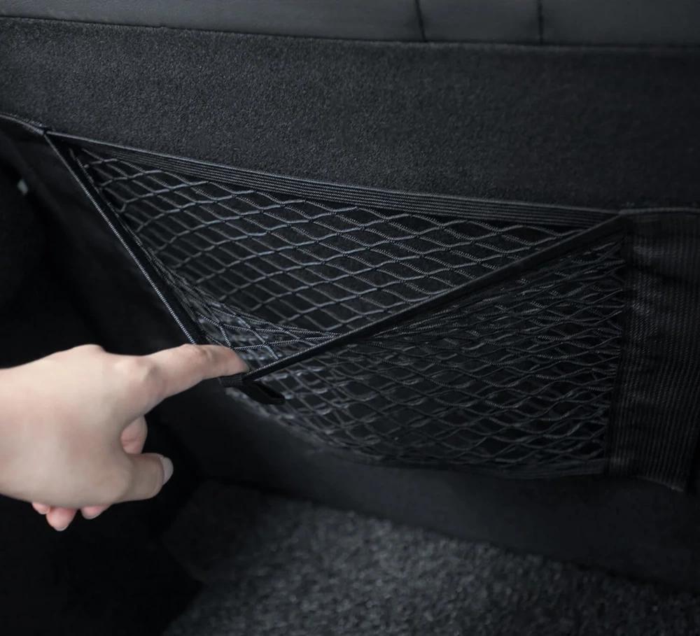 Double-Layer Elastic Car Storage Mesh Pocket – Hook-and-Loop Organizer