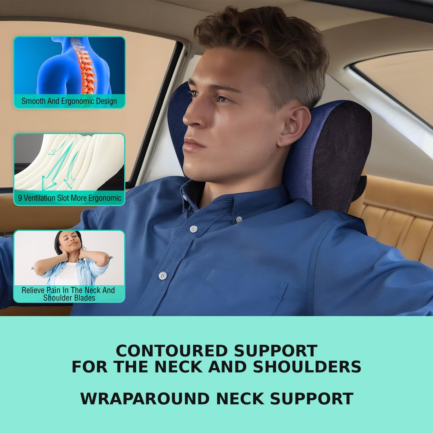 Ergonomic Memory Foam Car Neck Support Pillow